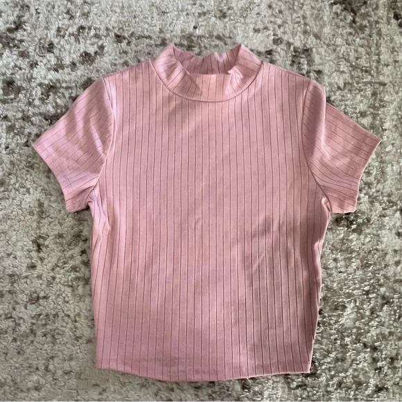 NWOT Bozzolo Mock Neck Short Sleeve Dusty Pink Crop Top size small - Picture 1 of 6